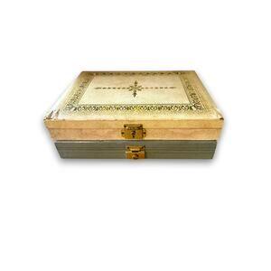 Vintage Mid Century 11x8 Jewelry Box Set of 2 Gold Embossed Velvet Lining